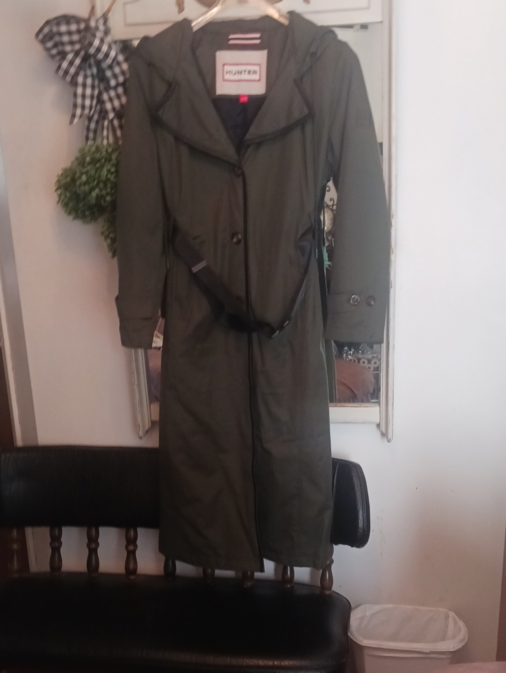 HUNTER ⚜️ Olive Green Hooded Long Trench Coat. XL Stunning!